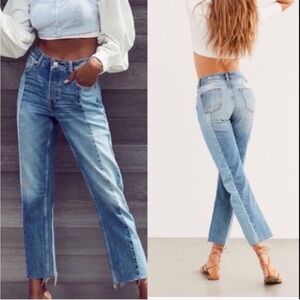 Bdg Jeans Straight Leg Two-Tone Blue Color Block Size 27 X27.5 Jessye Button Fly